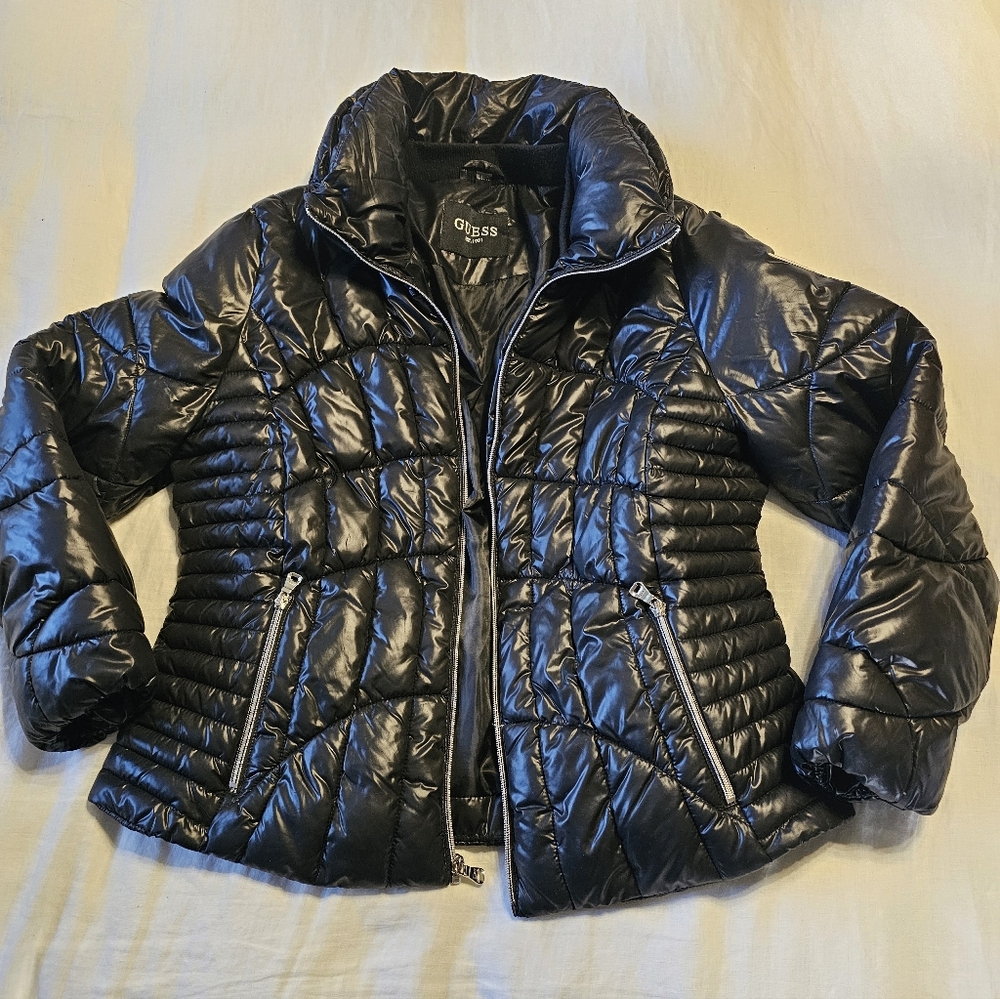Guess Women's Shiny Black Puffer Jacket
